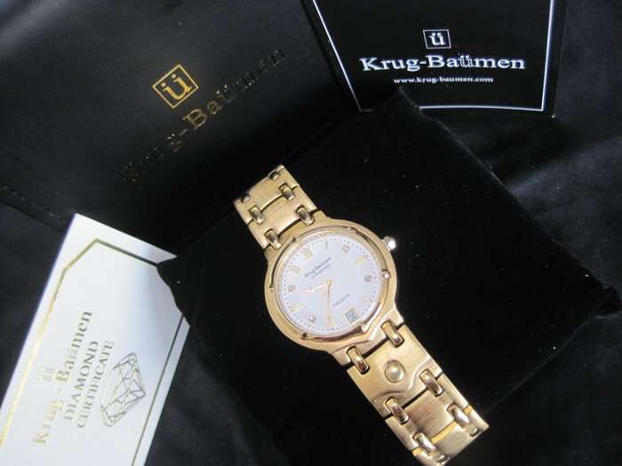 Retail: R10,600.00 Krug Baumen WOMEN'S Charleston CERTIFIED 4 Diamond White Dial Gold Watch