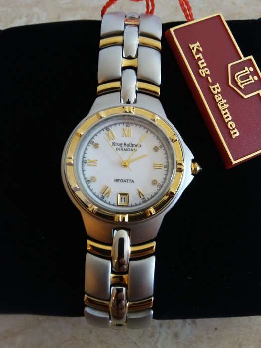 new RRP £605 Krug Baumen 2614DM MENS Regatta 4X Genuine Diamond Black Dial Two Tone Watch