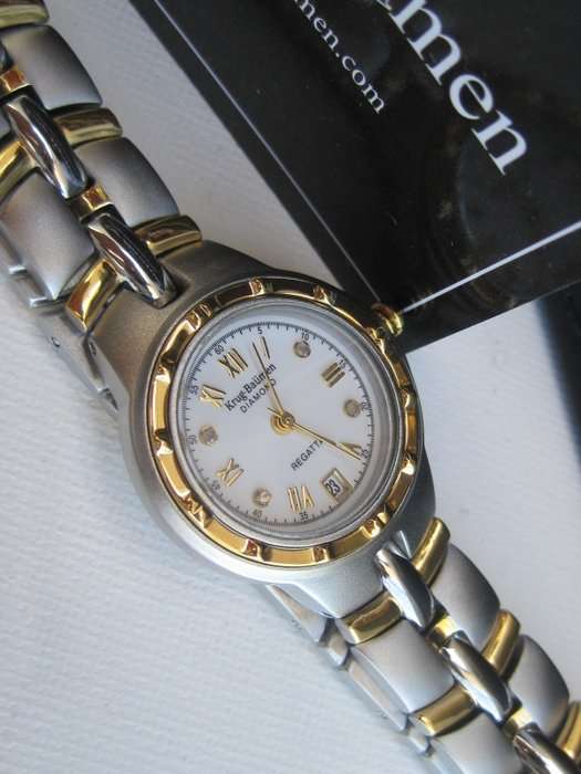 NEW RRP £605 Krug Baumen 2614DL LADIES Regatta 4X Genuine Diamond White Dial Two Tone Watch