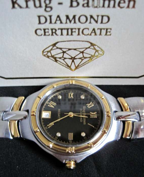 NEW RRP £605 Krug Baumen 2616DM MENS Regatta 4X Genuine Diamond Black Dial Two Tone Watch
