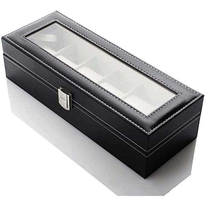 Jack Brown Luxury 5-Slot PU Leather Watch Display Box - Black