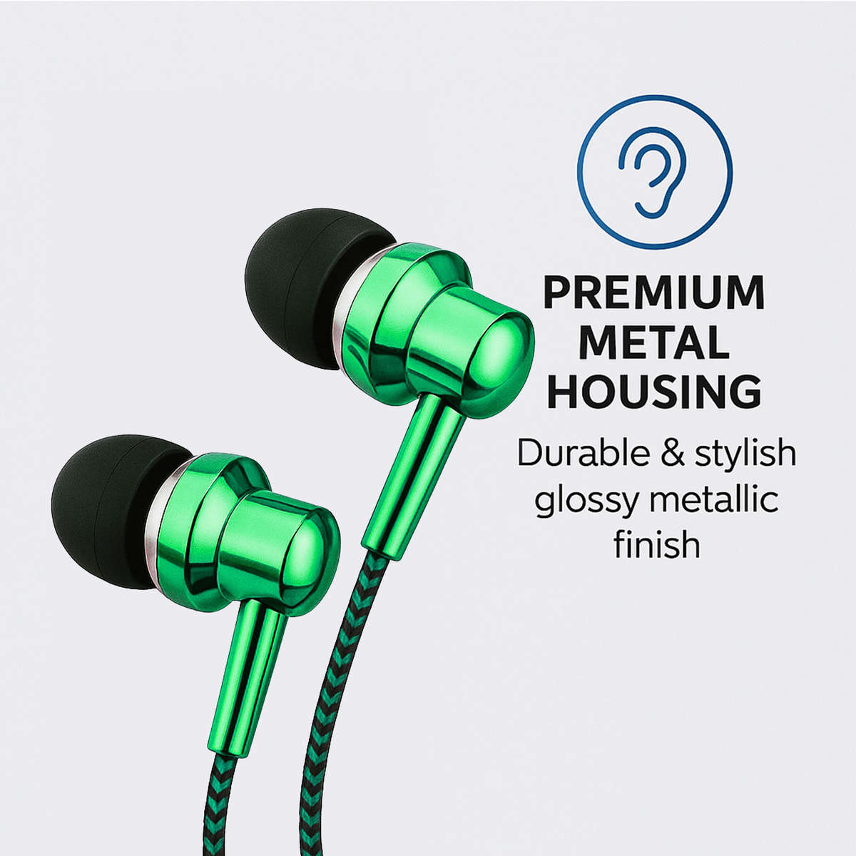 EB250 EARPHONE WIRE MIC 3.5MM GREEN