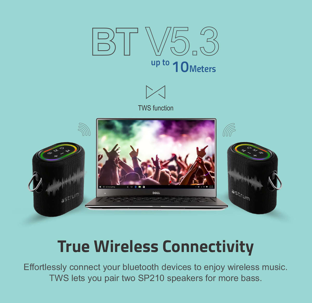 SP210 Bluetooth Waterproof  IP6 Speaker, 25W DSP TF LED TWS AUX MIC