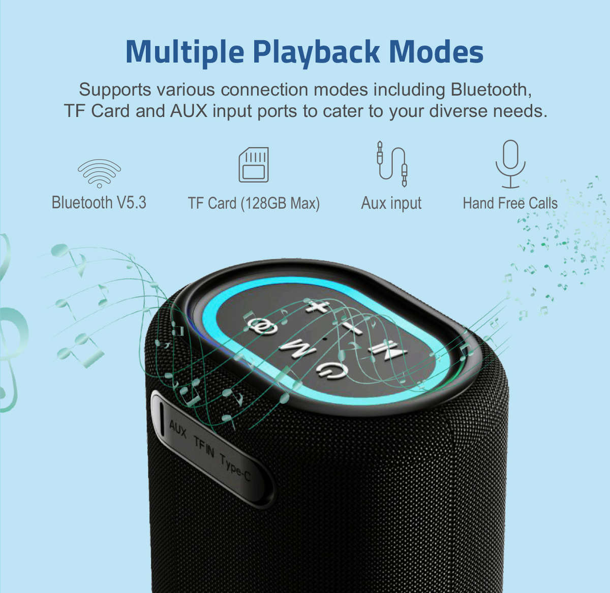 SP210 Bluetooth Waterproof  IP6 Speaker, 25W DSP TF LED TWS AUX MIC