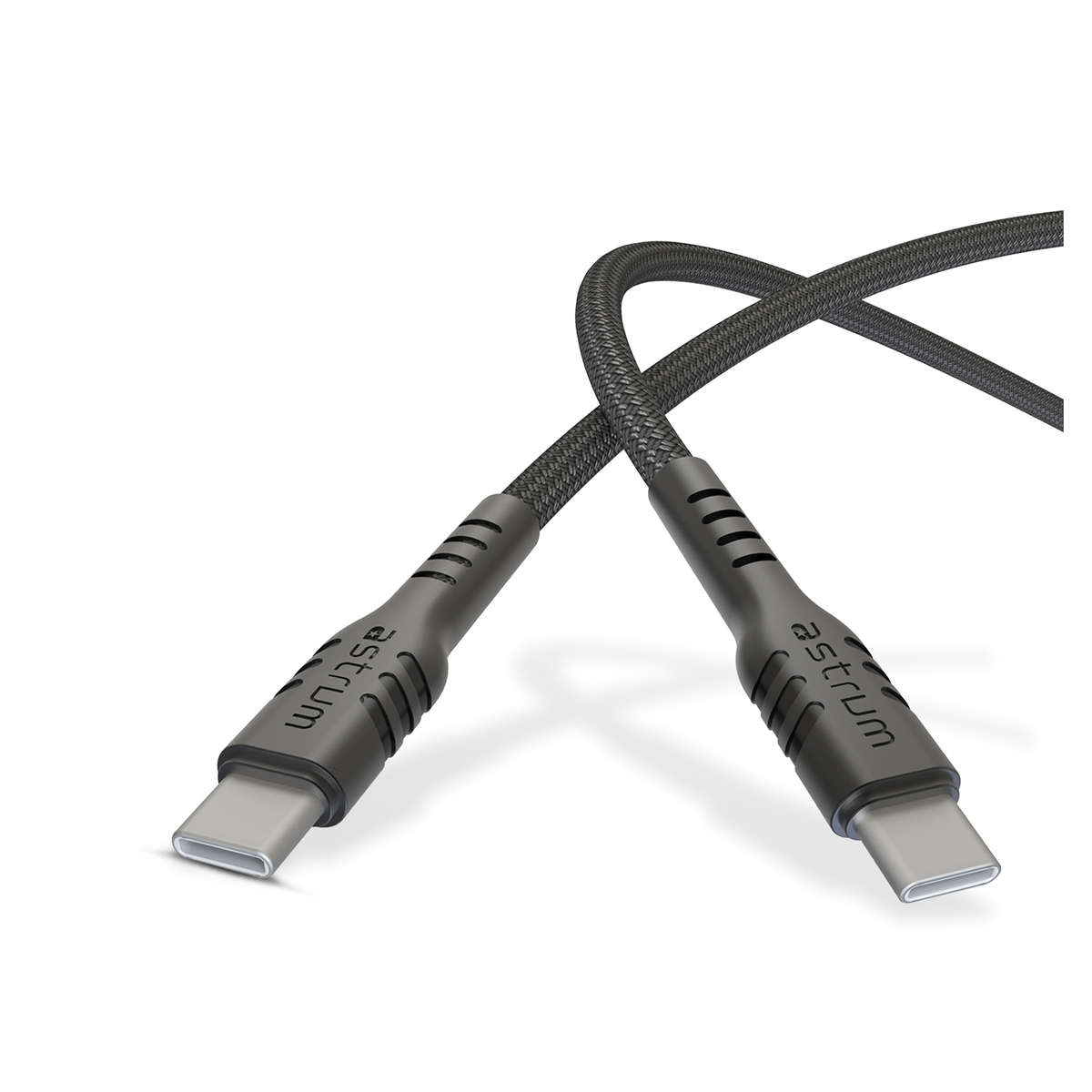 Astrum Braided USB-C to USB-C PD Compatible Cable, 60W, 3A, Black, 1.0m - UCC60B