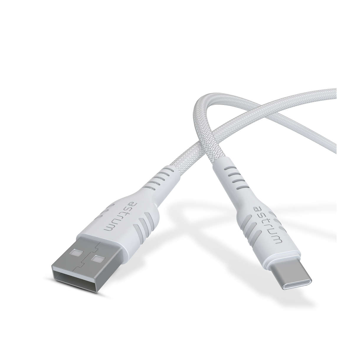 Astrum USB 2.0 Braided USB-A to USB-C Cable, 3A, 1.0m, White  UAC20B