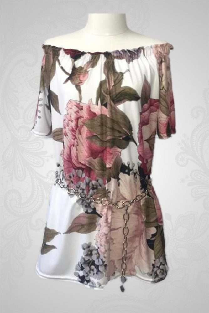 White Floral Top - L