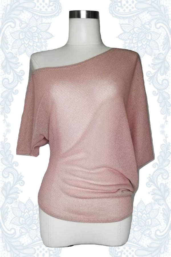 Off-Shoulder Knitted Top - Pink - L