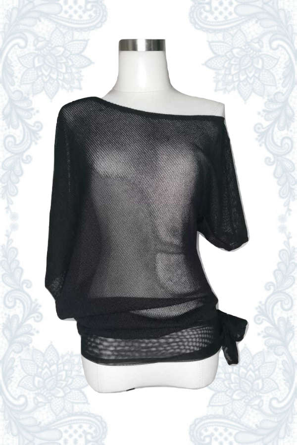 Off-Shoulder Knitted Top - Black - L