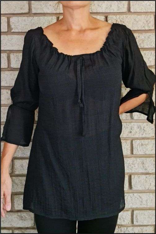 Black Cotton Pull-String Top