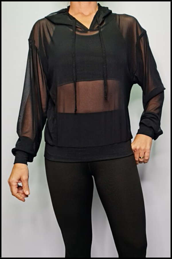 Black Mesh Hoodie