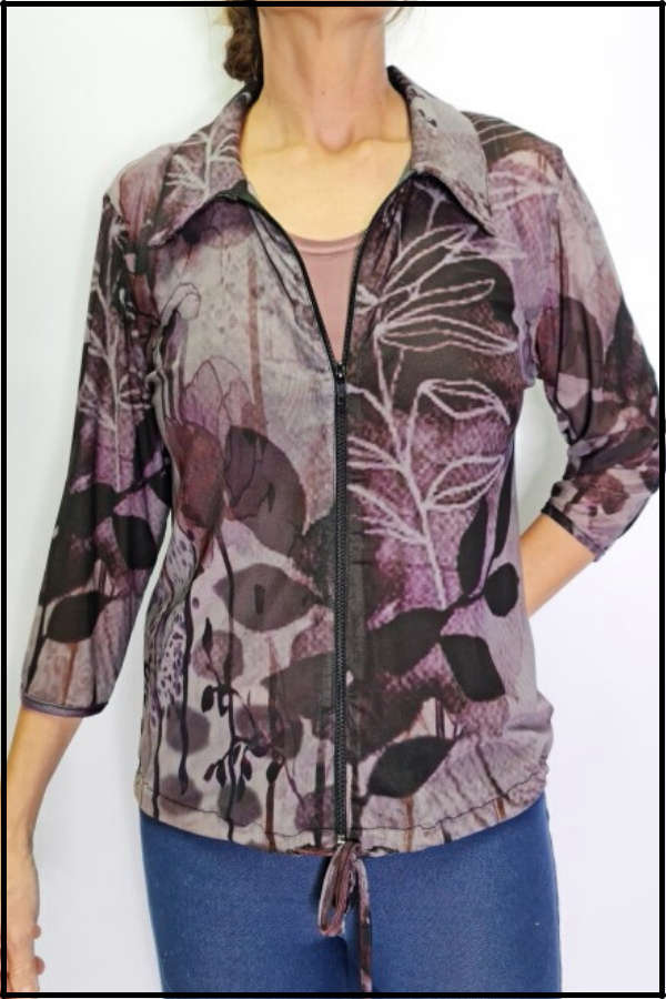 Plum Leaves Zipper Top