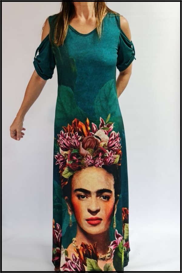 Frida Kahlo Pull-up Sleeve Dress
