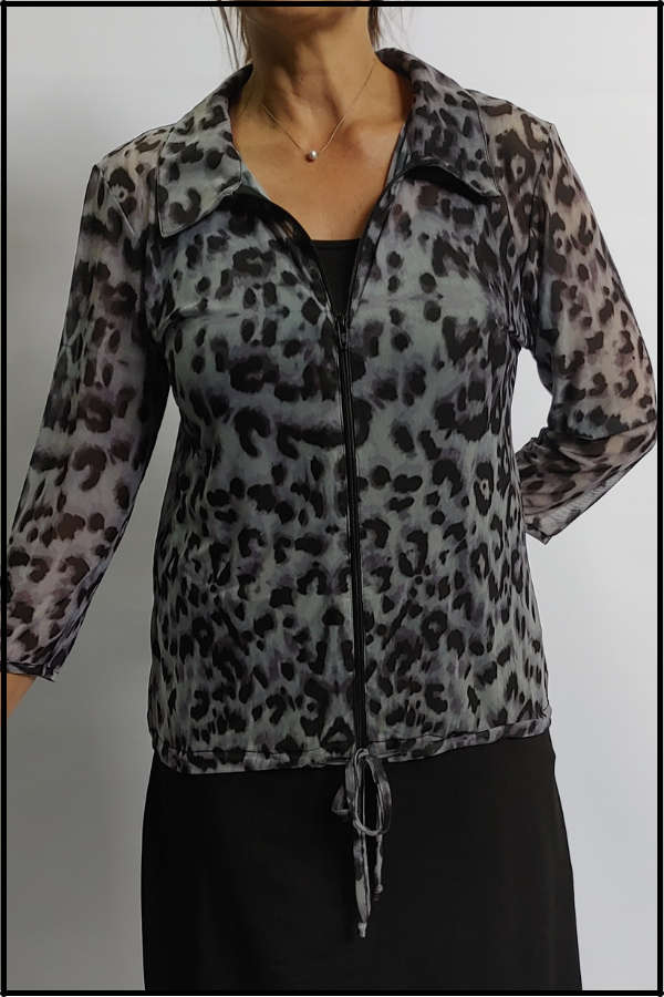 Snow Leopard Zipper Top