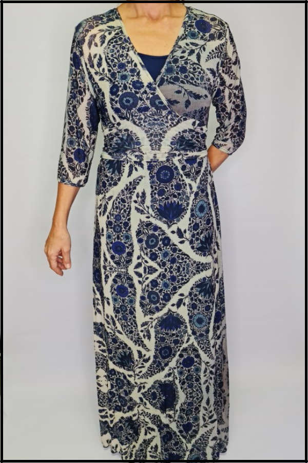 Navy Paisley Empire Dress