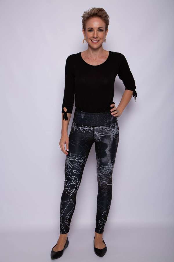 Orchid Bloom/Floral Line Art Reversible Tights