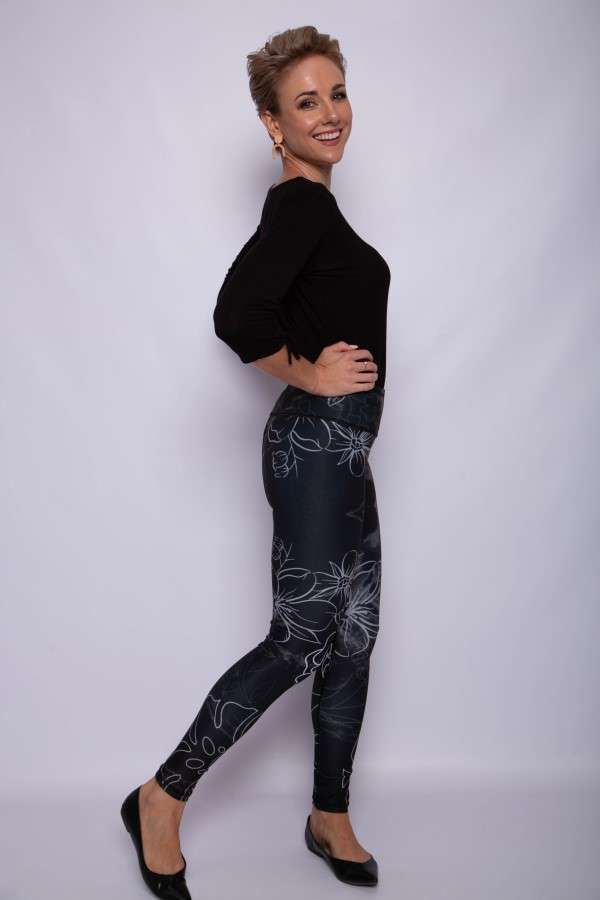 Orchid Bloom/Floral Line Art Reversible Tights
