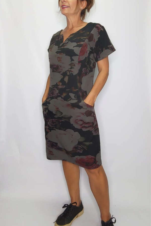 Black Floral Pocket Dress