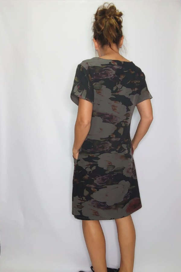 Black Floral Pocket Dress