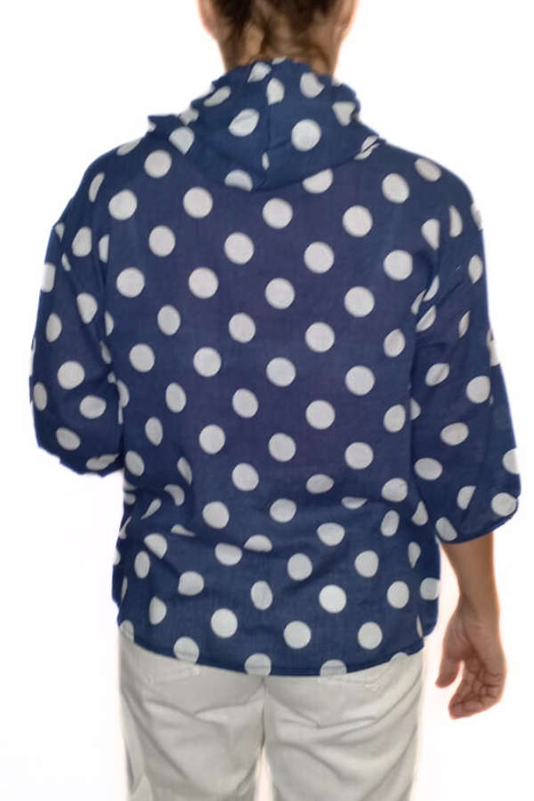 Navy Polkadot Hoodie Top