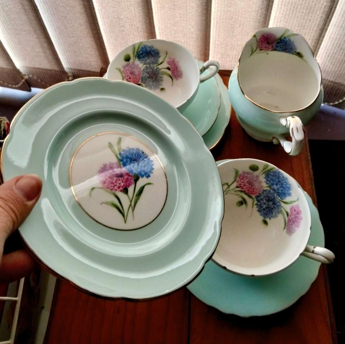 Paragon Mint Green Floral Bone China Tea for 2