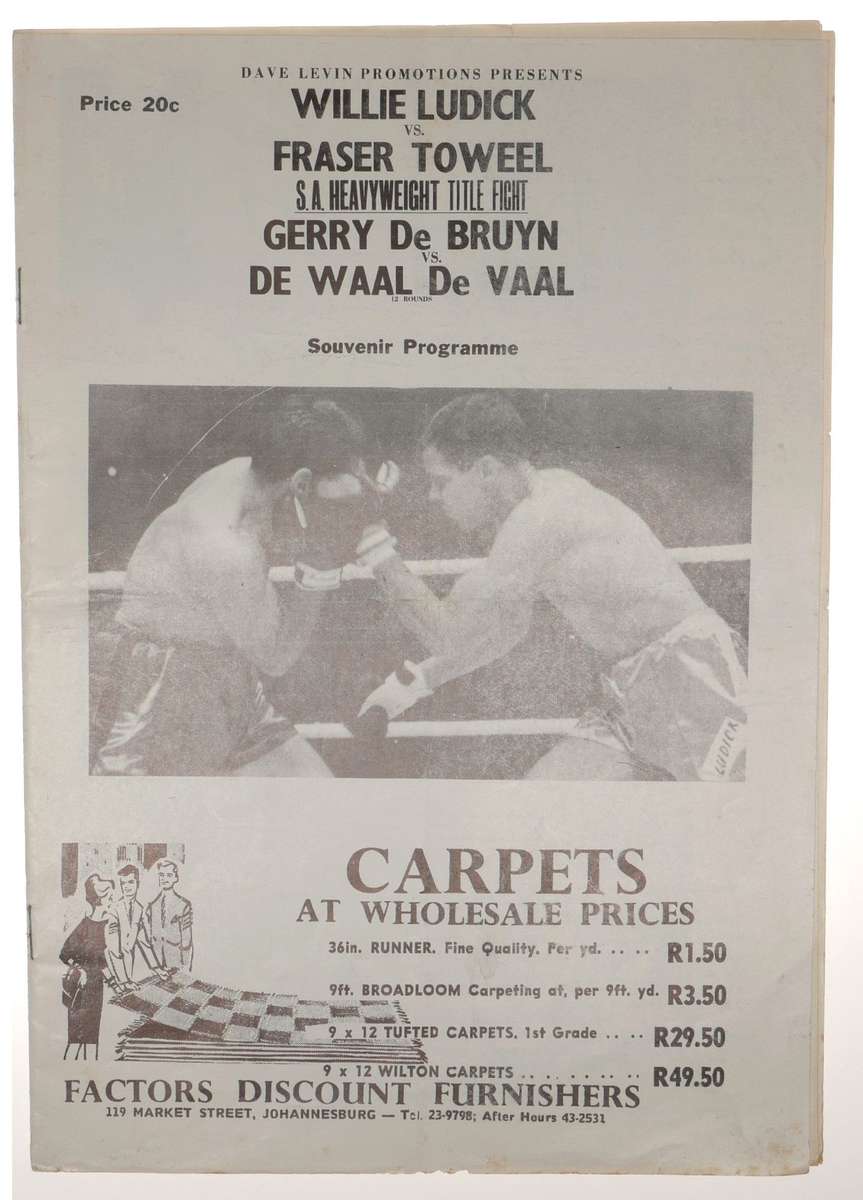 Willie Ludick vs Fraser Toweel Boxing Program Vintage South Africa