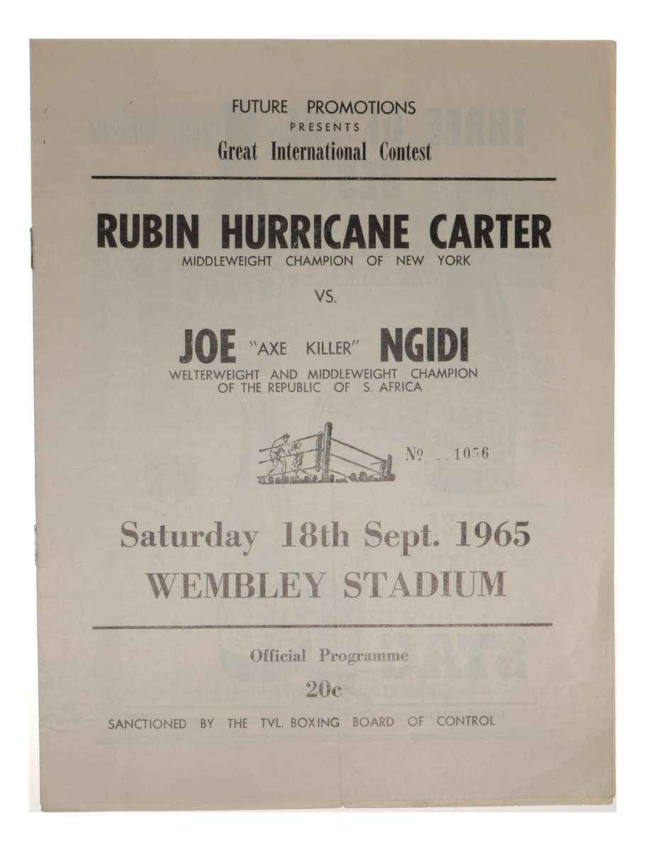 Rubin Hurricane Carter vs Joe Ngidi Boxing Program 1965 Wembley Stadium