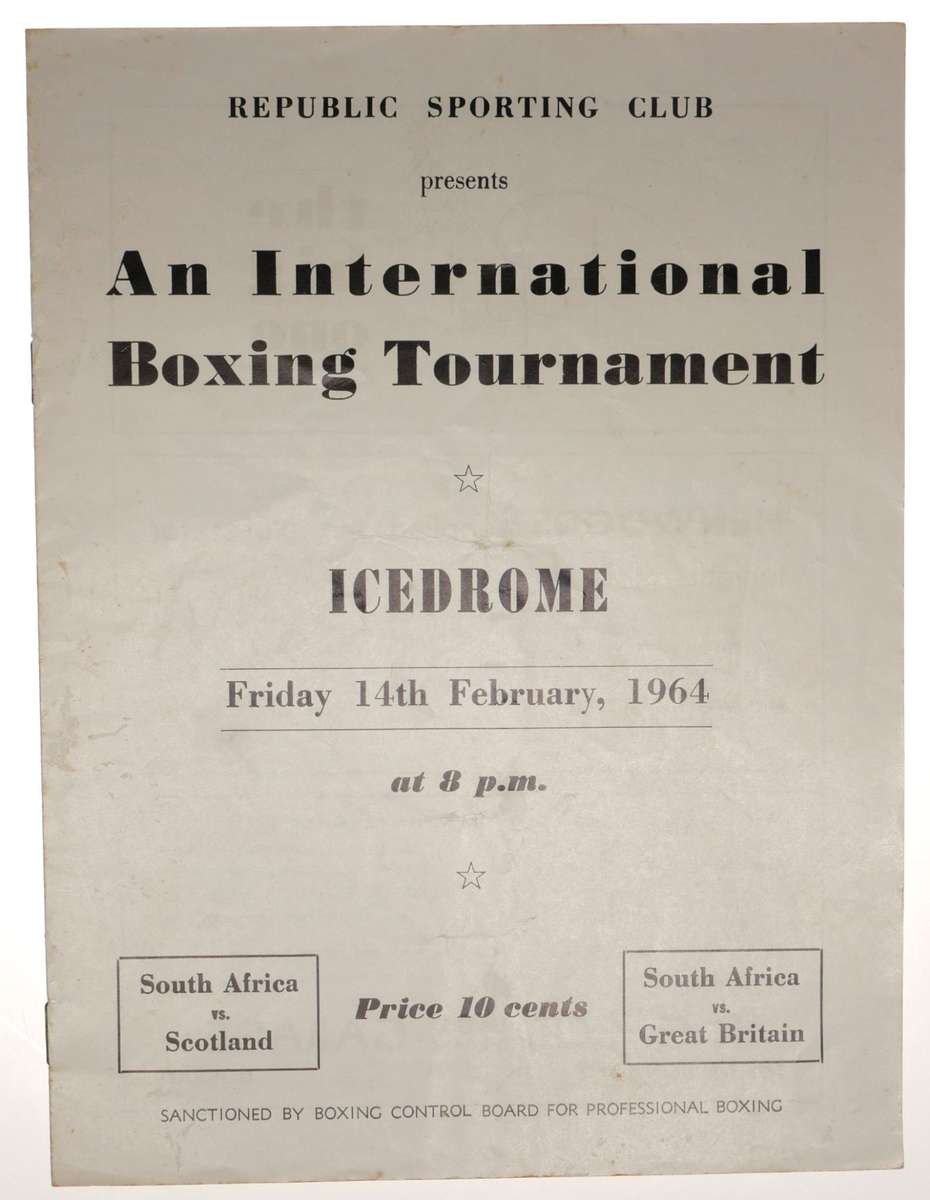 South Africa vs Scotland Boxing Program 1964 Icedrome On-Site