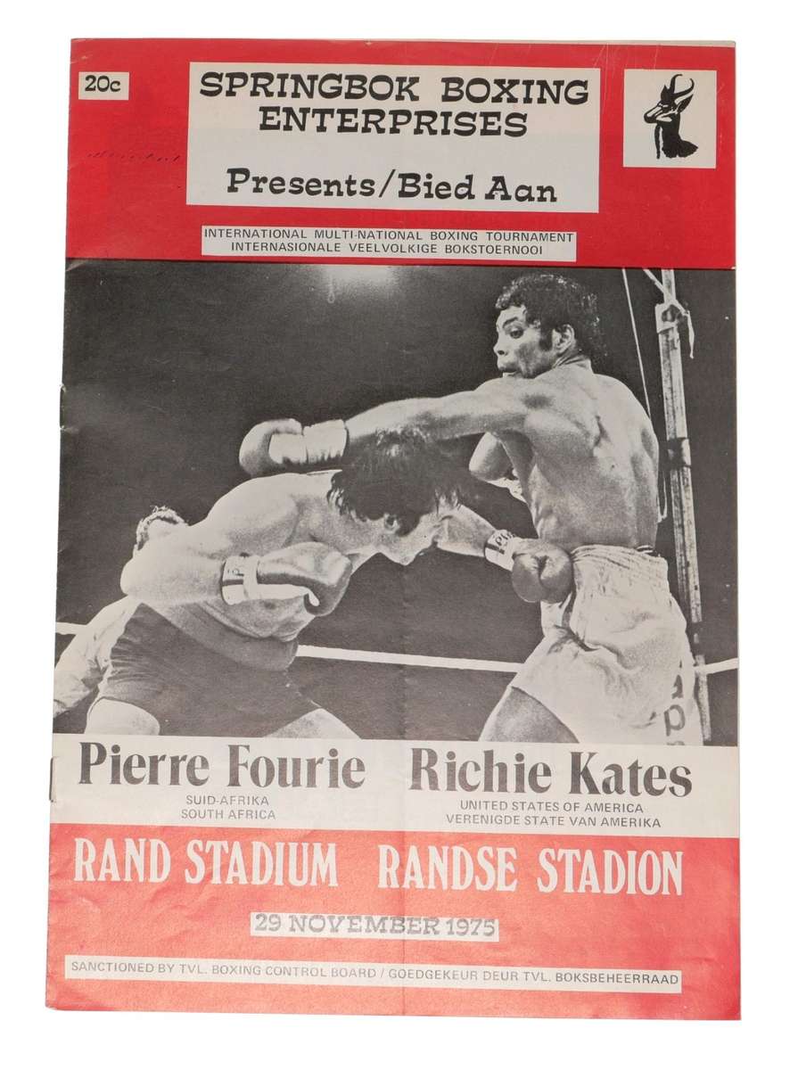 Pierre Fourie vs Richie Kates Boxing Program Rand Stadium 1975 Vintage