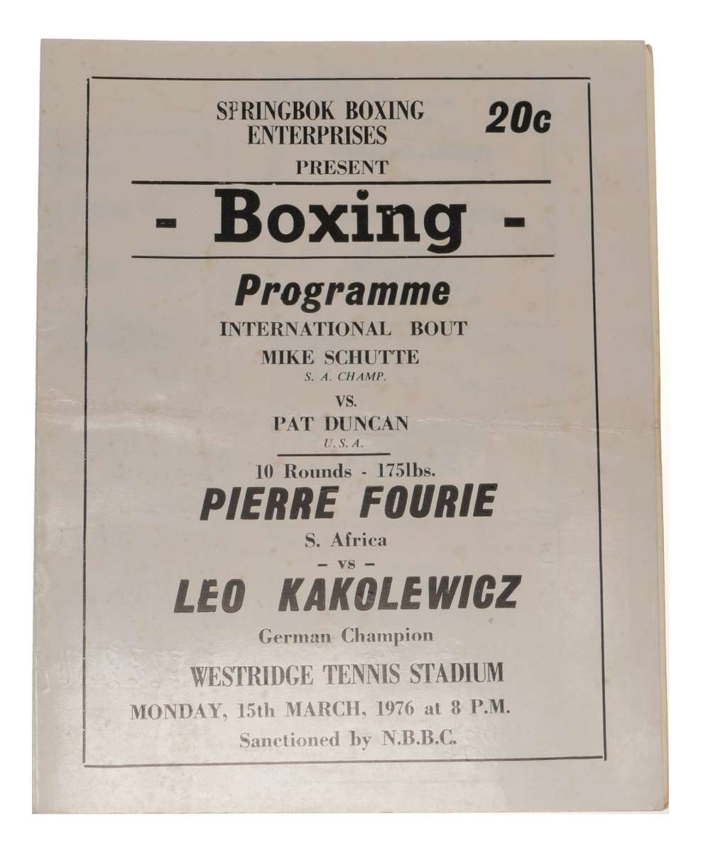 Pierre Fourie vs Leo Kakolewicz Boxing Program Westridge 1976