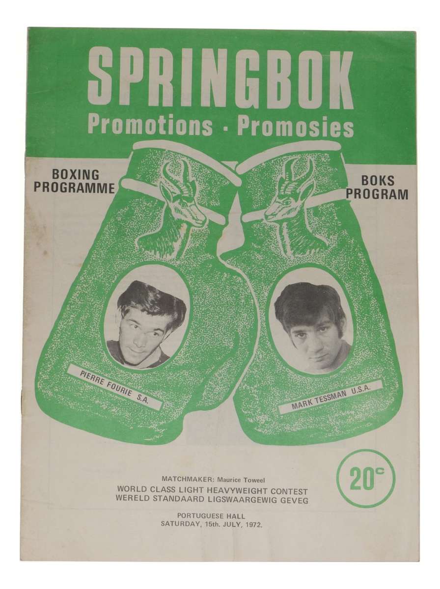 Pierre Fourie vs Mark Tessman Boxing Program 15 July 1972 Portuguese Hall