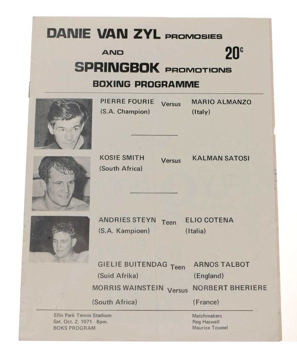 Pierre Fourie vs Mario Almanzo Boxing Program Ellis Park 1971 Vintage