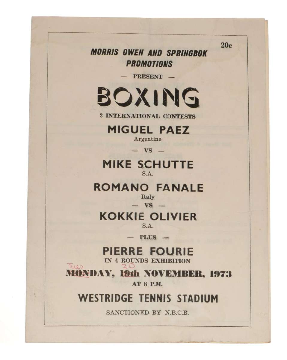 Miguel Paez vs Mike Schutte Boxing Program 1973 Westridge Vintage Original