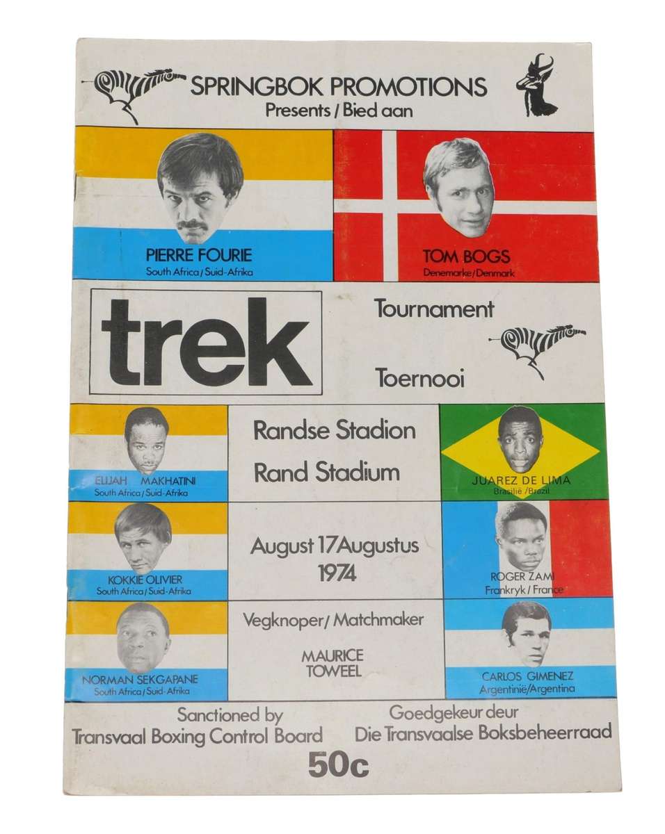 Pierre Fourie Tom Bogs Boxing Program 1974 Rand Stadium Fight Souvenir