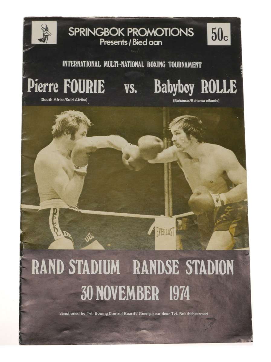 Pierre Fourie vs Babyboy Rolle Boxing Program 1974 Rand Stadium Vintage