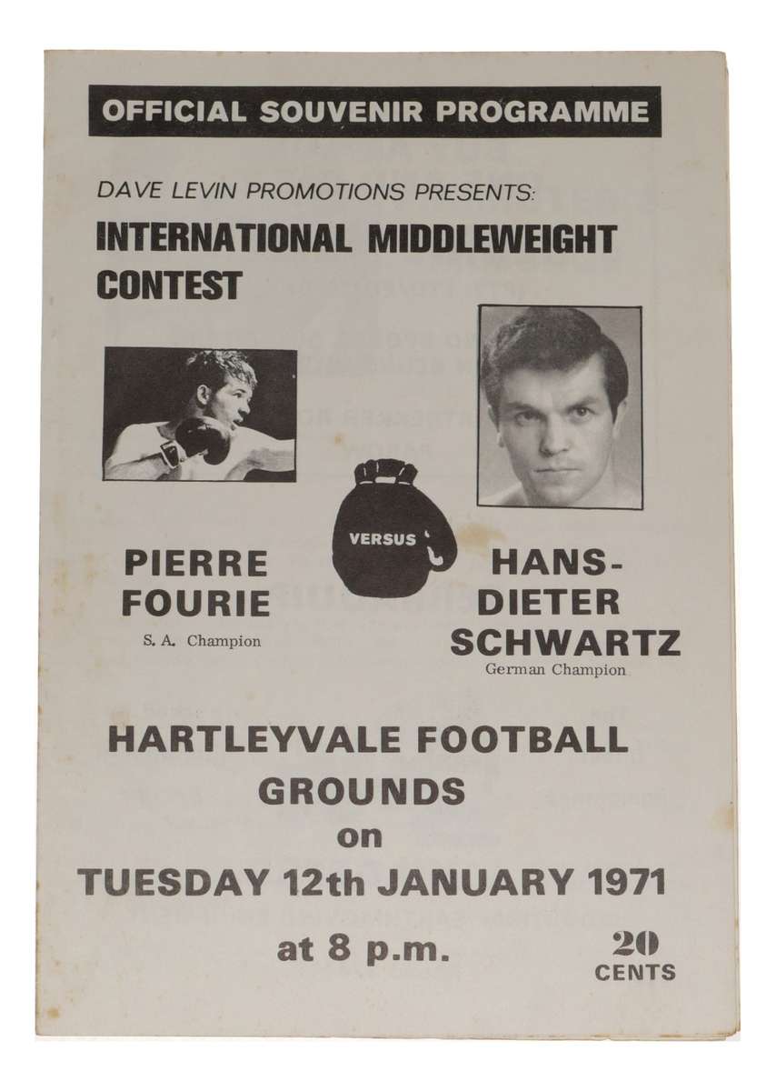 Pierre Fourie vs Hans-Dieter Schwartz Boxing Program 1971 Hartleyvale
