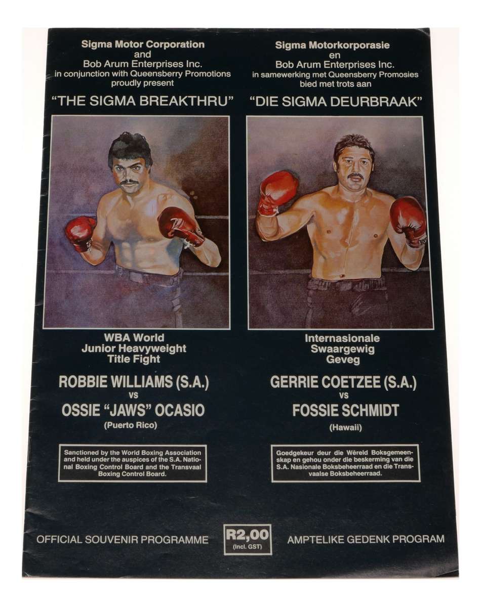 Robbie Williams vs Ossie Ocasio Boxing Program WBA Title Vintage