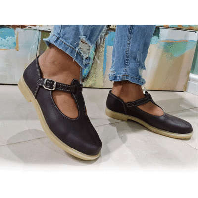 Ladies Baby Doll T-Bar One Ups ( Choc ) Size 3 4 5 6 7 8 left