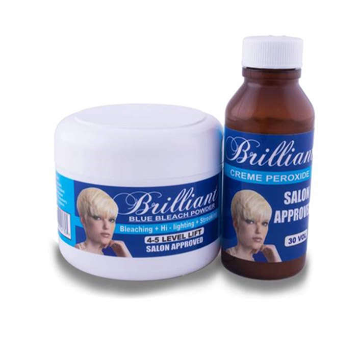Brilliant Hair Bleach Combo/Highlight Kit - Salon Approved - Blue Bleach Powder Combo Pack (Blonde)