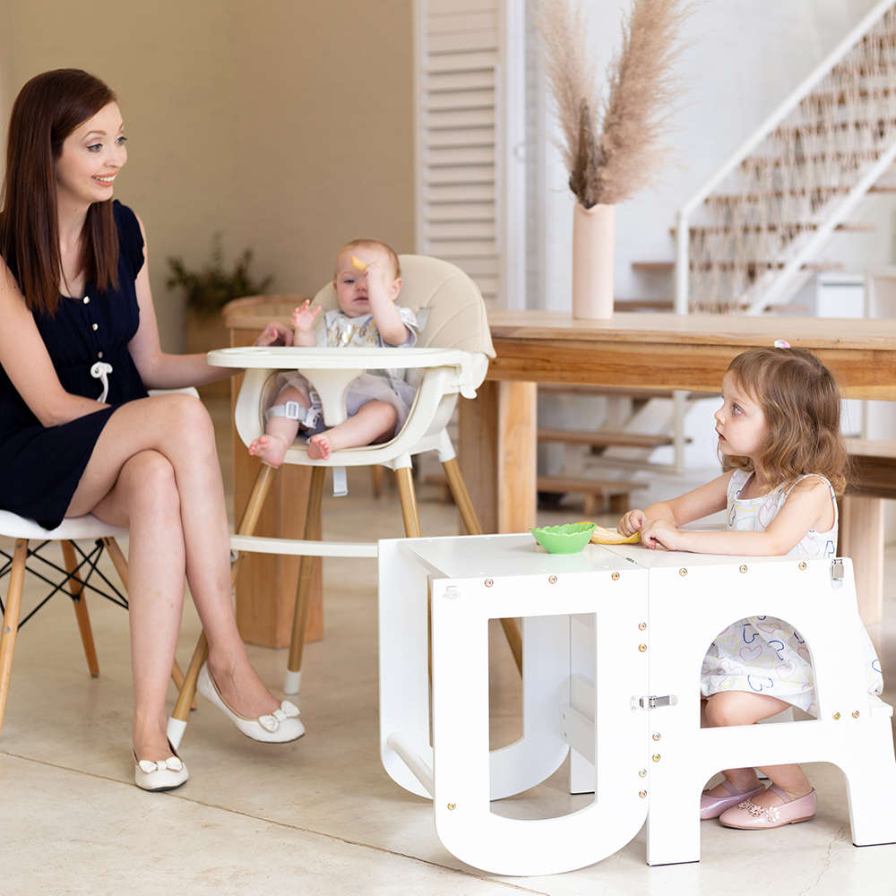 2-in-1 Toddler Learning Tower, Step Stool and Child Desk & Chair