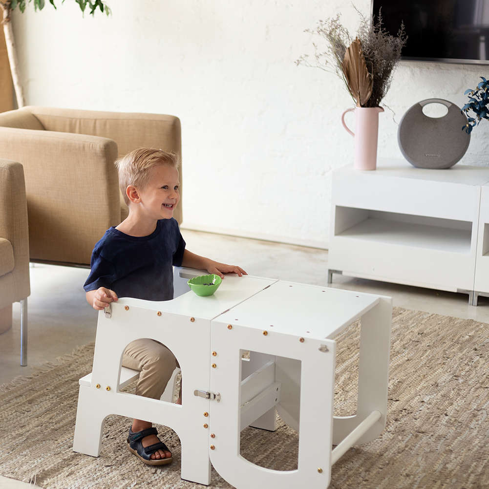 2-in-1 Toddler Learning Tower, Step Stool and Child Desk & Chair