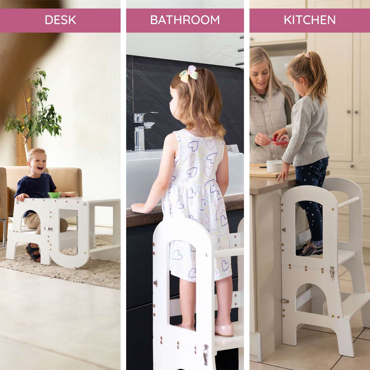 2-in-1 Toddler Learning Tower, Step Stool and Child Desk & Chair