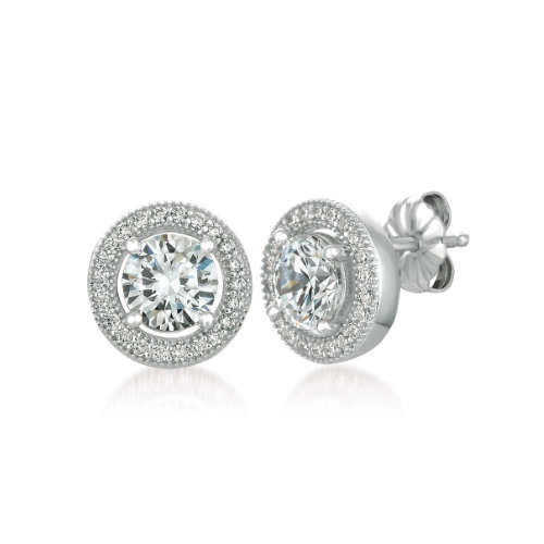 Silver Halo Cubic Stud Earrings