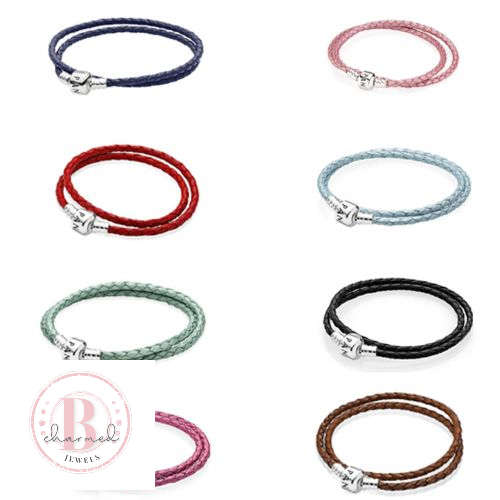 PANDORA COMPATIBLE NAVY LEATHER DOUBLE WRAP BRACELET