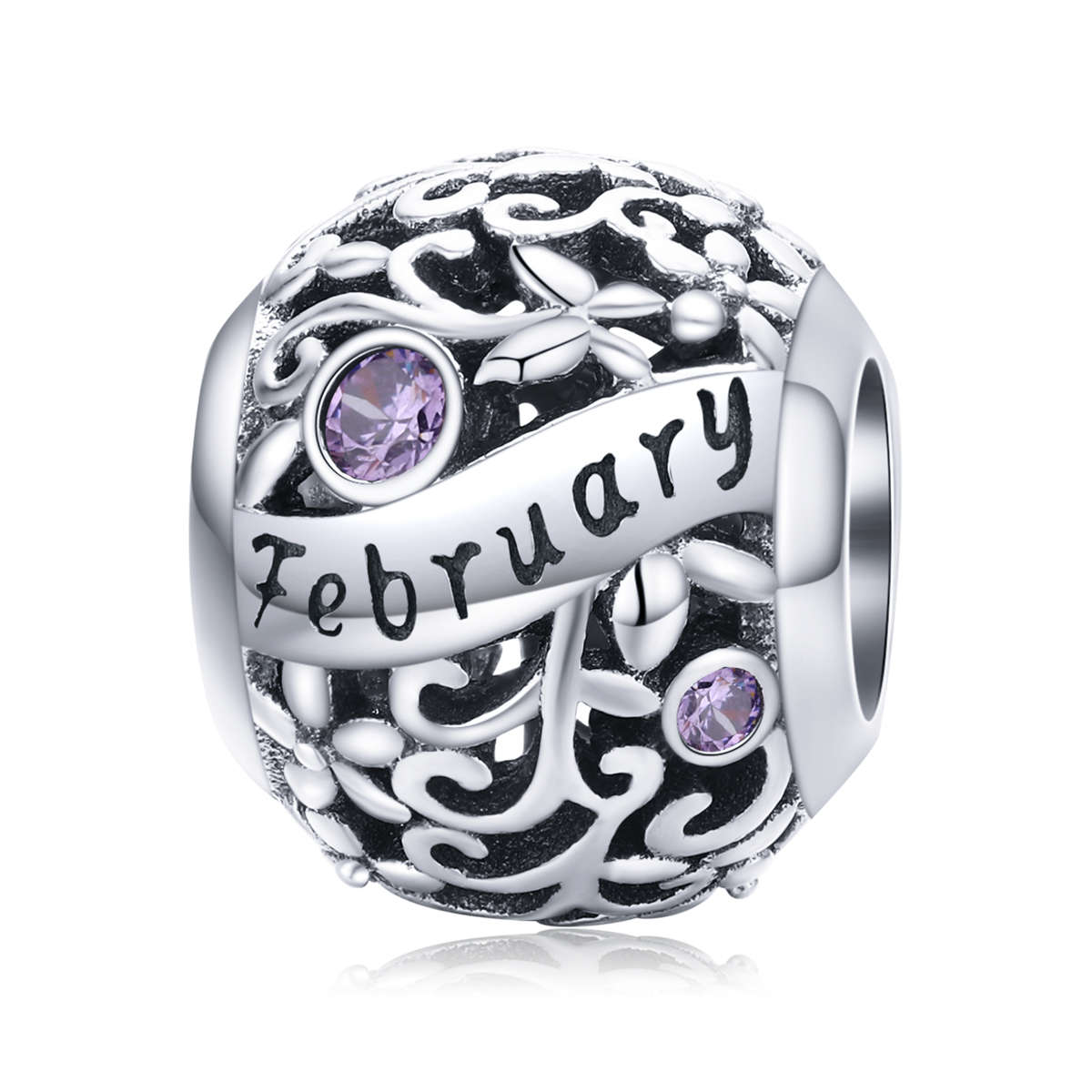 Silver Round Bead Birthstone Charm