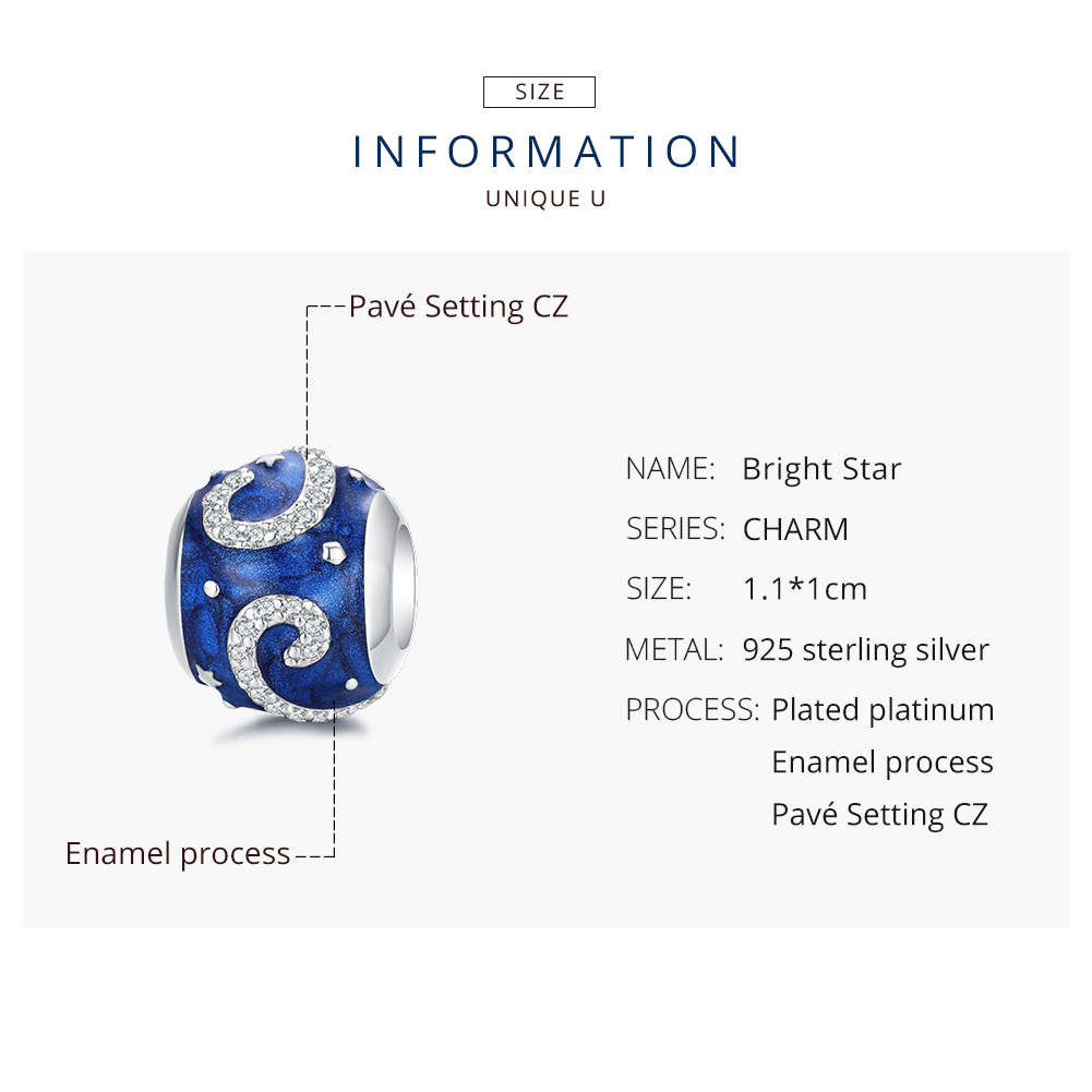 Blue Enamel And Cubic Bead Charm