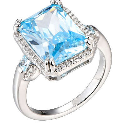 Silver 925 Large Emerald Cut Cubic Zirconia Ring