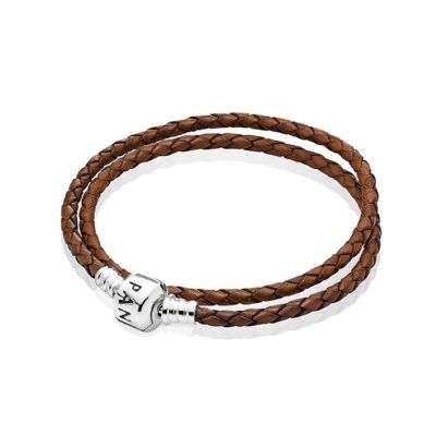 PANDORA COMPATIBLE NAVY LEATHER DOUBLE WRAP BRACELET