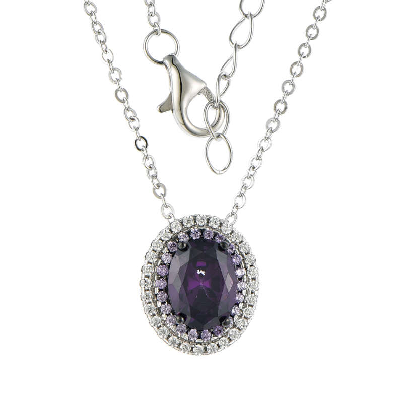 Silver Oval Cubic Created Colour Necklace S815