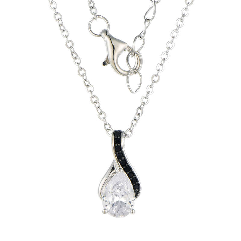 Silver Pear Cubic Created Colour Necklace